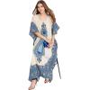 imageOussum Women Plus Size Kaftans Kimono Polyester Dresses Loose Caftan Dress Ladies Evening Casual Long MaxiBlue Dashiki Printed Kaftan