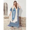 imageOussum Women Plus Size Kaftans Kimono Polyester Dresses Loose Caftan Dress Ladies Evening Casual Long MaxiBlue Dashiki Printed Kaftan