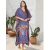 imageOussum Women Plus Size Kaftans Kimono Polyester Dresses Loose Caftan Dress Ladies Evening Casual Long MaxiBlue Plus Size Maxi Kaftan