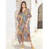 imageOussum Women Plus Size Kaftans Kimono Polyester Dresses Loose Caftan Dress Ladies Evening Casual Long MaxiMulticolor Abstract