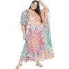 imageOussum Women Plus Size Kaftans Kimono Polyester Dresses Loose Caftan Dress Ladies Evening Casual Long MaxiMulticolor Leaf