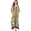 imageOussum Women Plus Size Kaftans Kimono Polyester Dresses Loose Caftan Dress Ladies Evening Casual Long MaxiYellow Maxi Kaftan