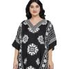 imageOussum Women Polyester Casual Kaftan Long Plus Size Summer Beach Caftan Cover Ups Maxi Dresse for LadiesBlack Pattern Flower