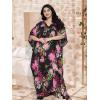 imageOussum Women Polyester Casual Kaftan Long Plus Size Summer Beach Caftan Cover Ups Maxi Dresse for LadiesBlack Pink Flower