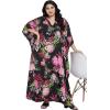 imageOussum Women Polyester Casual Kaftan Long Plus Size Summer Beach Caftan Cover Ups Maxi Dresse for LadiesBlack Pink Flower
