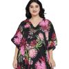 imageOussum Women Polyester Casual Kaftan Long Plus Size Summer Beach Caftan Cover Ups Maxi Dresse for LadiesBlack Pink Flower