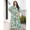 imageOussum Women Polyester Casual Kaftan Long Plus Size Summer Beach Caftan Cover Ups Maxi Dresse for LadiesGreen White Flower