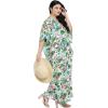imageOussum Women Polyester Casual Kaftan Long Plus Size Summer Beach Caftan Cover Ups Maxi Dresse for LadiesGreen White Flower