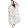 imageOussum Women Polyester Casual Kaftan Long Plus Size Summer Beach Caftan Cover Ups Maxi Dresse for LadiesWhite Floral Pattern