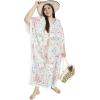 imageOussum Women Polyester Casual Kaftan Long Plus Size Summer Beach Caftan Cover Ups Maxi Dresse for LadiesWhite Floral Pattern