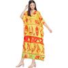 imageOussum Women Polyester Casual Kaftan Long Plus Size Summer Beach Caftan Cover Ups Maxi Dresse for LadiesYellow Tribal Printed Kaftan