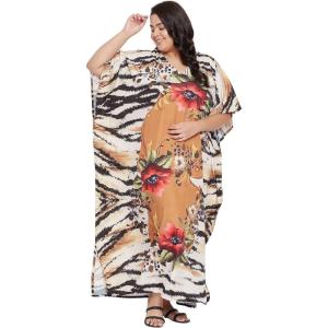 imageOussum Women Casual Kaftan Plus Size Long Dubai Caftan Beach Polyester Maxi House Dress for LadiesBlack  Brown Leopard  Floral