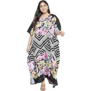 imageOussum Women Casual Kaftan Plus Size Long Dubai Caftan Beach Polyester Maxi House Dress for LadiesBlack Floral