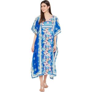 imageOussum Women Casual Kaftan Plus Size Long Dubai Caftan Beach Polyester Maxi House Dress for LadiesBlue