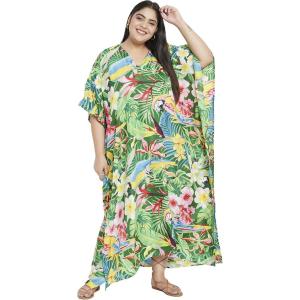 imageOussum Women Casual Kaftan Plus Size Long Dubai Caftan Beach Polyester Maxi House Dress for LadiesGreen Floarl