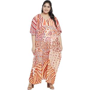 imageOussum Women Casual Kaftan Plus Size Long Dubai Caftan Beach Polyester Maxi House Dress for LadiesMulticolor