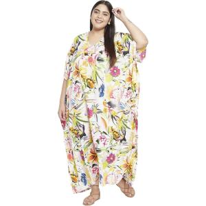imageOussum Women Casual Kaftan Plus Size Long Dubai Caftan Beach Polyester Maxi House Dress for LadiesMulticolor Floral
