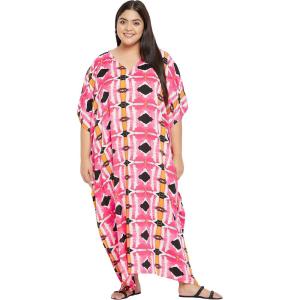 imageOussum Women Casual Kaftan Plus Size Long Dubai Caftan Beach Polyester Maxi House Dress for LadiesPink Geometric