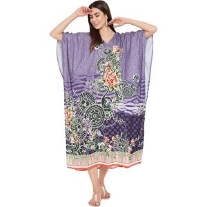 imageOussum Women Casual Kaftan Plus Size Long Dubai Caftan Beach Polyester Maxi House Dress for LadiesPurple
