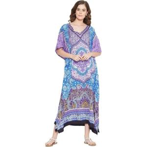 imageOussum Women Casual Kaftan Plus Size Long Dubai Caftan Beach Polyester Maxi House Dress for LadiesSky Blue