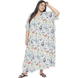 imageOussum Women Casual Kaftan Plus Size Long Dubai Caftan Beach Polyester Maxi House Dress for LadiesWhite Floral