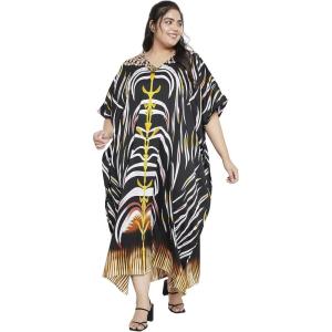 imageOussum Women Plus Size Kaftans Kimono Polyester Dresses Loose Caftan Dress Ladies Evening Casual Long MaxiBlack Abstract