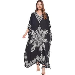 imageOussum Women Plus Size Kaftans Kimono Polyester Dresses Loose Caftan Dress Ladies Evening Casual Long MaxiBlack Paisley Printed Kaftan
