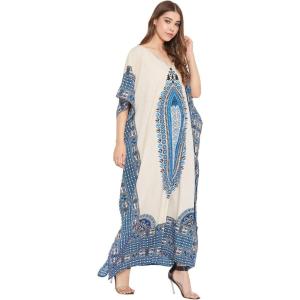 imageOussum Women Plus Size Kaftans Kimono Polyester Dresses Loose Caftan Dress Ladies Evening Casual Long MaxiBlue Dashiki Printed Kaftan