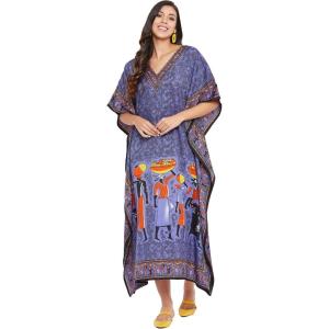 imageOussum Women Plus Size Kaftans Kimono Polyester Dresses Loose Caftan Dress Ladies Evening Casual Long MaxiBlue Plus Size Maxi Kaftan