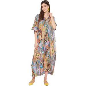 imageOussum Women Plus Size Kaftans Kimono Polyester Dresses Loose Caftan Dress Ladies Evening Casual Long MaxiMulticolor Abstract