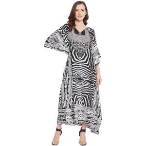 imageOussum Women Plus Size Kaftans Kimono Polyester Dresses Loose Caftan Dress Ladies Evening Casual Long MaxiMulticolor Black Abstract Maxi Kaftan