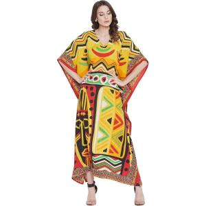 imageOussum Women Plus Size Kaftans Kimono Polyester Dresses Loose Caftan Dress Ladies Evening Casual Long MaxiMulticolor Geometric Printed Kaftan