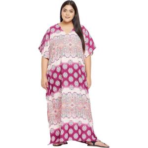 imageOussum Women Plus Size Kaftans Kimono Polyester Dresses Loose Caftan Dress Ladies Evening Casual Long MaxiPink Multicolor Paisley