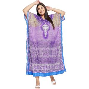 imageOussum Women Plus Size Kaftans Kimono Polyester Dresses Loose Caftan Dress Ladies Evening Casual Long MaxiPurple Abstract