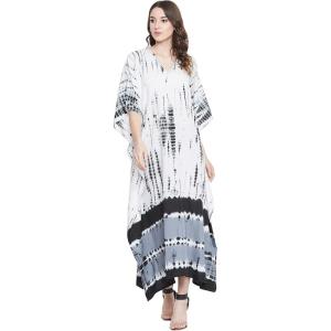 imageOussum Women Plus Size Kaftans Kimono Polyester Dresses Loose Caftan Dress Ladies Evening Casual Long MaxiWhite