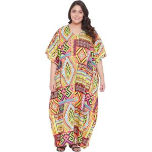 imageOussum Women Plus Size Kaftans Kimono Polyester Dresses Loose Caftan Dress Ladies Evening Casual Long MaxiYellow Tribal
