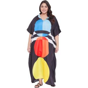 imageOussum Women Polyester Casual Kaftan Long Plus Size Summer Beach Caftan Cover Ups Maxi Dresse for LadiesBlack Geometric