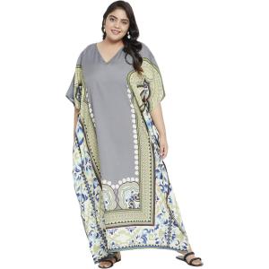 imageOussum Women Polyester Casual Kaftan Long Plus Size Summer Beach Caftan Cover Ups Maxi Dresse for LadiesMulticolor Gray
