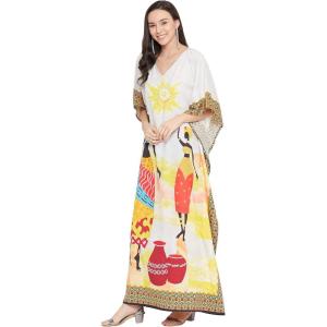 imageOussum Women Polyester Casual Kaftan Long Plus Size Summer Beach Caftan Cover Ups Maxi Dresse for LadiesMulticolor Tribal Printed Caftan