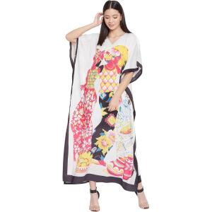 imageOussum Women Polyester Casual Kaftan Long Plus Size Summer Beach Caftan Cover Ups Maxi Dresse for LadiesMulticolor Trible Print Caftan