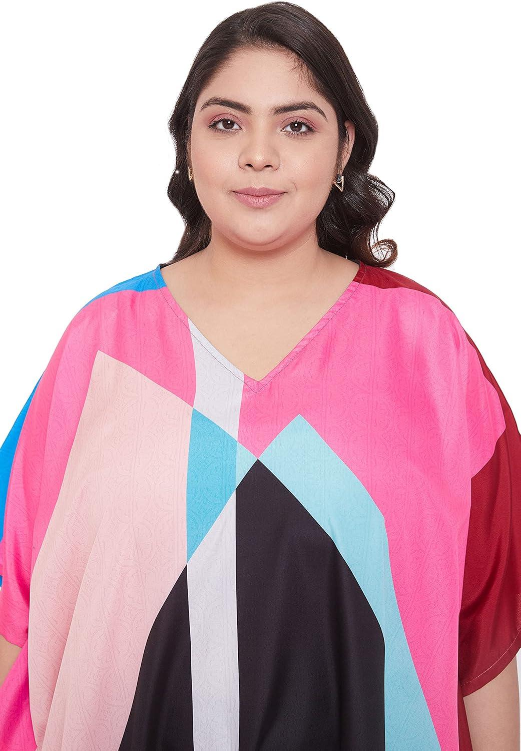 imageOussum Long Caftan for Women Plus Size Beach Cover Up Casual Kaftan Maxi Gown Dress Loungewear House Dresses for SummerMulticolor Geometric Kaftan