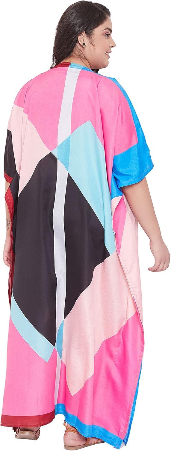 imageOussum Long Caftan for Women Plus Size Beach Cover Up Casual Kaftan Maxi Gown Dress Loungewear House Dresses for SummerMulticolor Geometric Kaftan