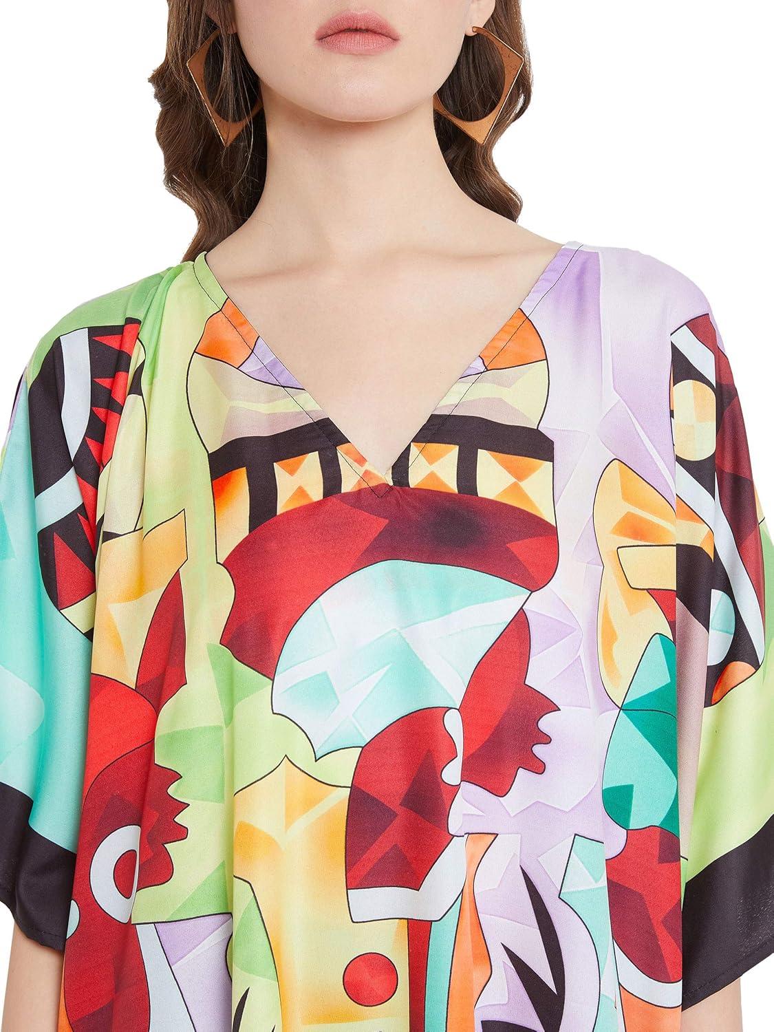 imageOussum Long Caftan for Women Plus Size Beach Cover Up Casual Kaftan Maxi Gown Dress Loungewear House Dresses for SummerMulticolor Lady Trible Print Caftan
