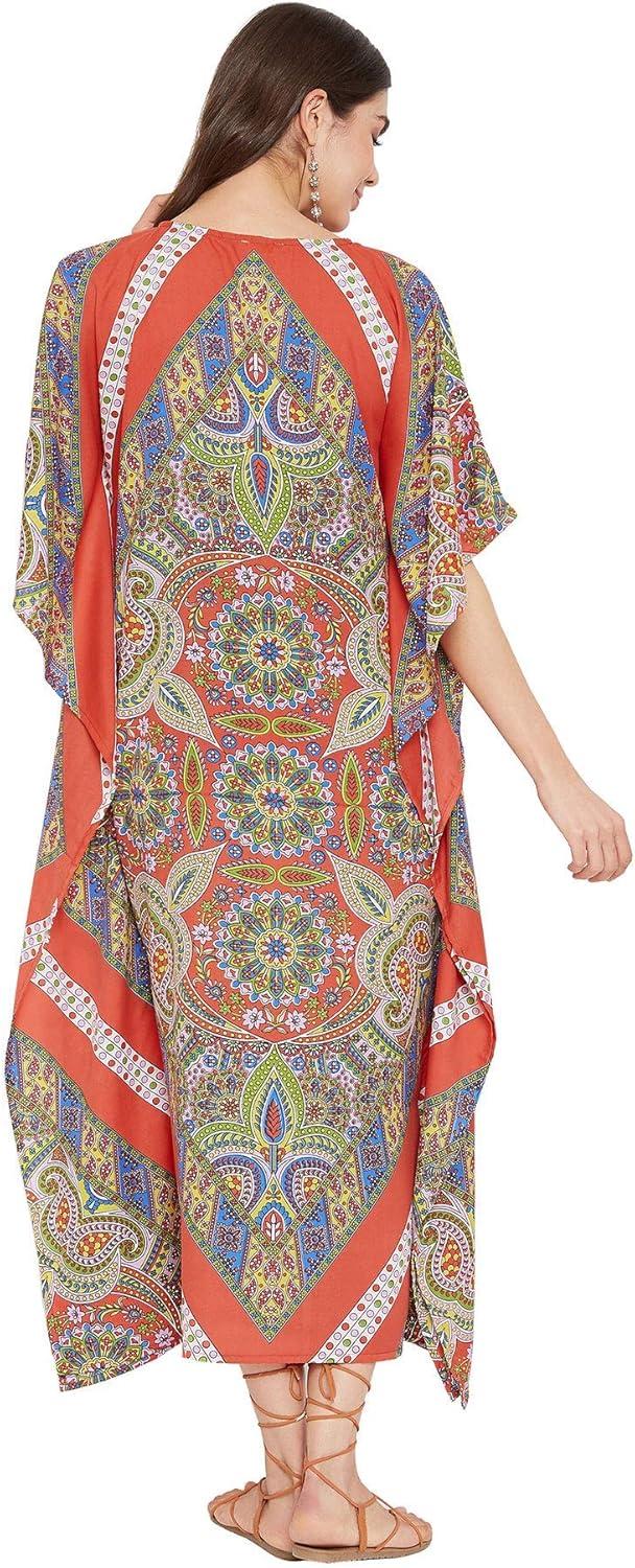 imageOussum Long Caftan for Women Plus Size Beach Cover Up Casual Kaftan Maxi Gown Dress Loungewear House Dresses for SummerMulticolor One Size Maxi Caftan