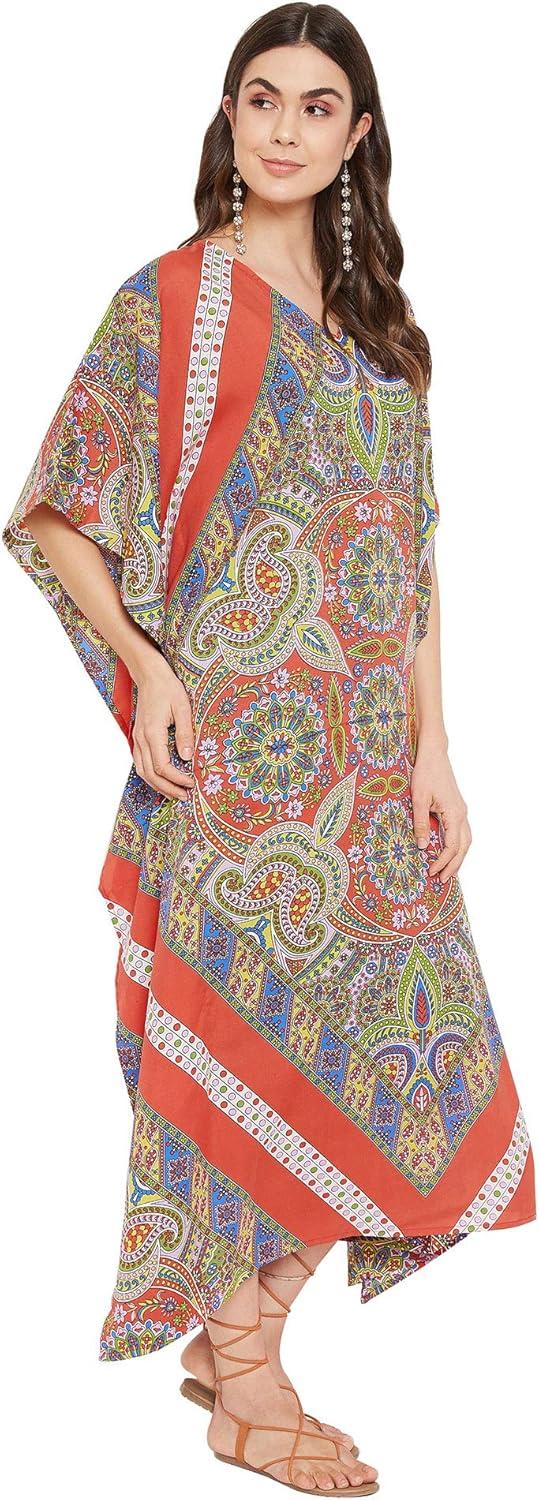 imageOussum Long Caftan for Women Plus Size Beach Cover Up Casual Kaftan Maxi Gown Dress Loungewear House Dresses for SummerMulticolor One Size Maxi Caftan