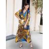 imageOussum Long Caftan for Women Plus Size Beach Cover Up Casual Kaftan Maxi Gown Dress Loungewear House Dresses for SummerMulticolor Gold and Blue Lady Print Caftan