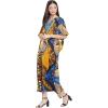 imageOussum Long Caftan for Women Plus Size Beach Cover Up Casual Kaftan Maxi Gown Dress Loungewear House Dresses for SummerMulticolor Gold and Blue Lady Print Caftan