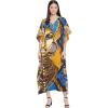 Multicolor Gold and Blue Lady Print Caftan