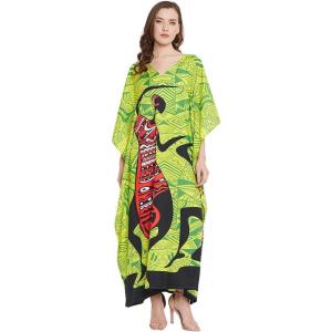 imageOussum Long Caftan for Women Plus Size Beach Cover Up Casual Kaftan Maxi Gown Dress Loungewear House Dresses for SummerGreen Lady Print