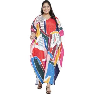 imageOussum Long Caftan for Women Plus Size Beach Cover Up Casual Kaftan Maxi Gown Dress Loungewear House Dresses for SummerMulticolor Abstract Pattern